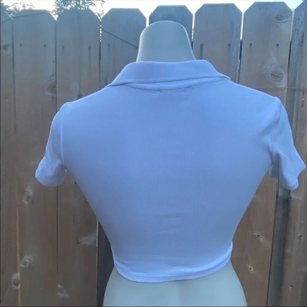 Zara RIB POLO CROP SHIRT in white size small - Picture 8 of 12